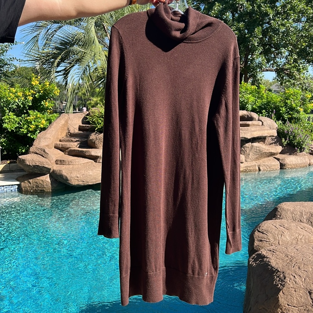 Micheal Kors Knit Turtleneck Sweater Dress Brown Size L Comfortable Autumn Fall